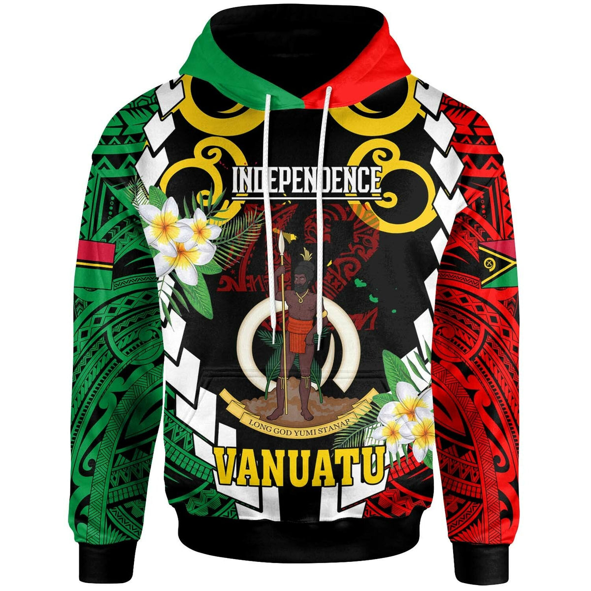Vanuatu Hoodie Custom Vanuatu Independence Anniversary Plumeria Flower and Polynesian Patterns Hoodie LT10 - Wonder Print Shop