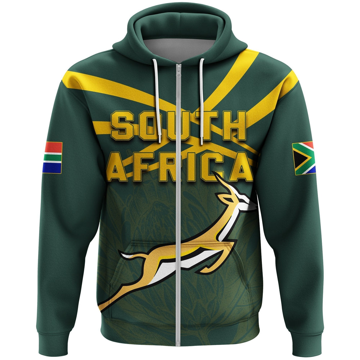 African Hoodie South Africa Springbok Zipper Hoodie - Rugby Fan - Wonder Print Shop