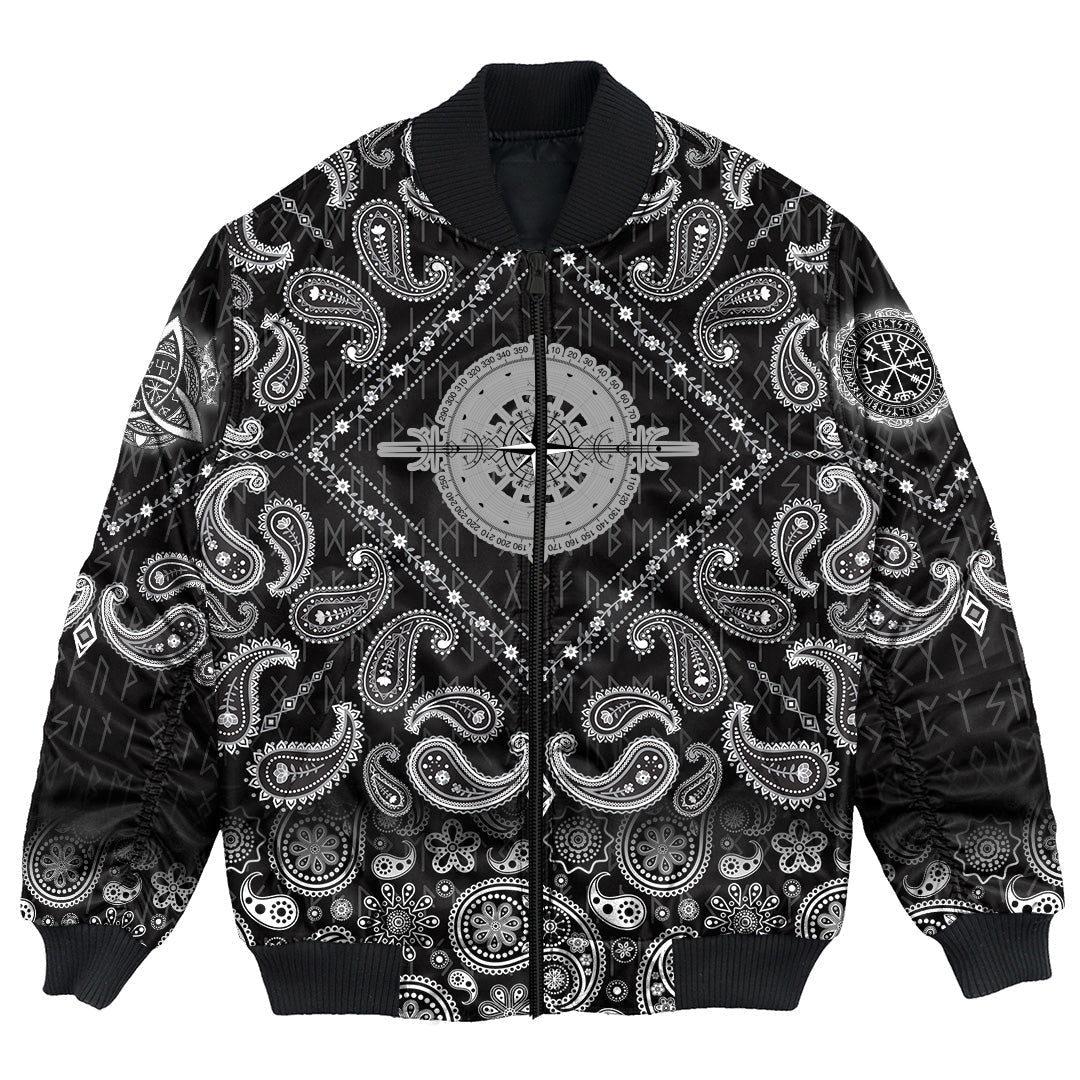 Viking Bomber Jacket Magic Ancient Viking with Bandana Paisley Style RLT12 - Wonder Print Shop