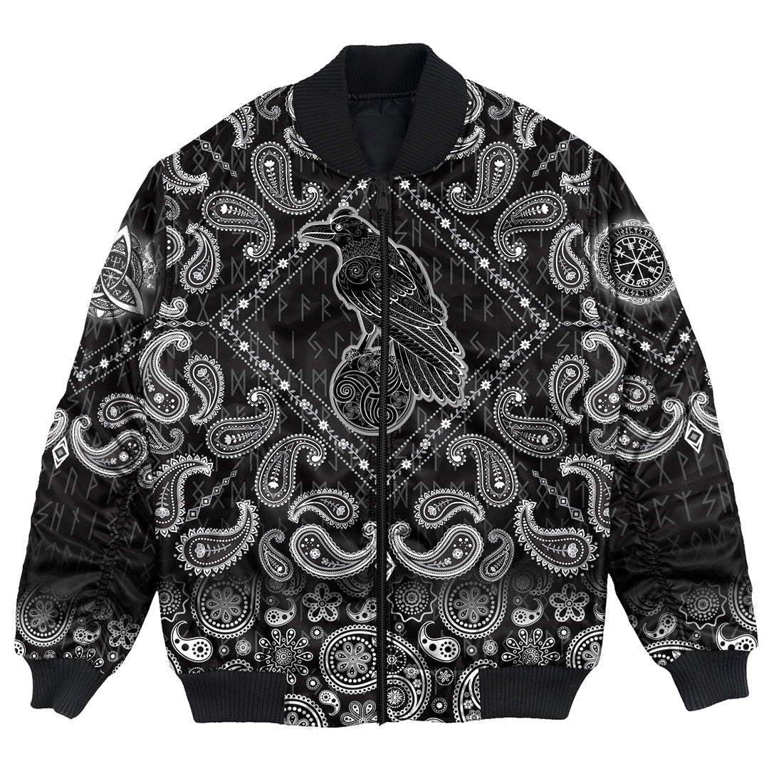 Viking Bomber Jacket Magic Fairyland Crow From Ancient Celtic Legend with Bandana Paisley Style RLT12 - Wonder Print Shop