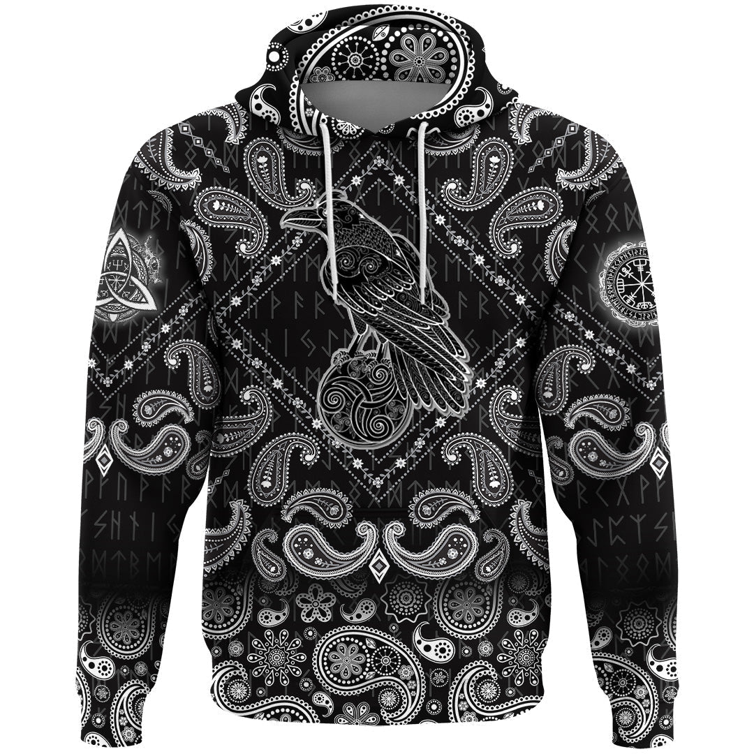 Viking Hoodie Magic Fairyland Crow From Ancient Celtic Legend with Bandana Paisley Style RLT12 - Wonder Print Shop