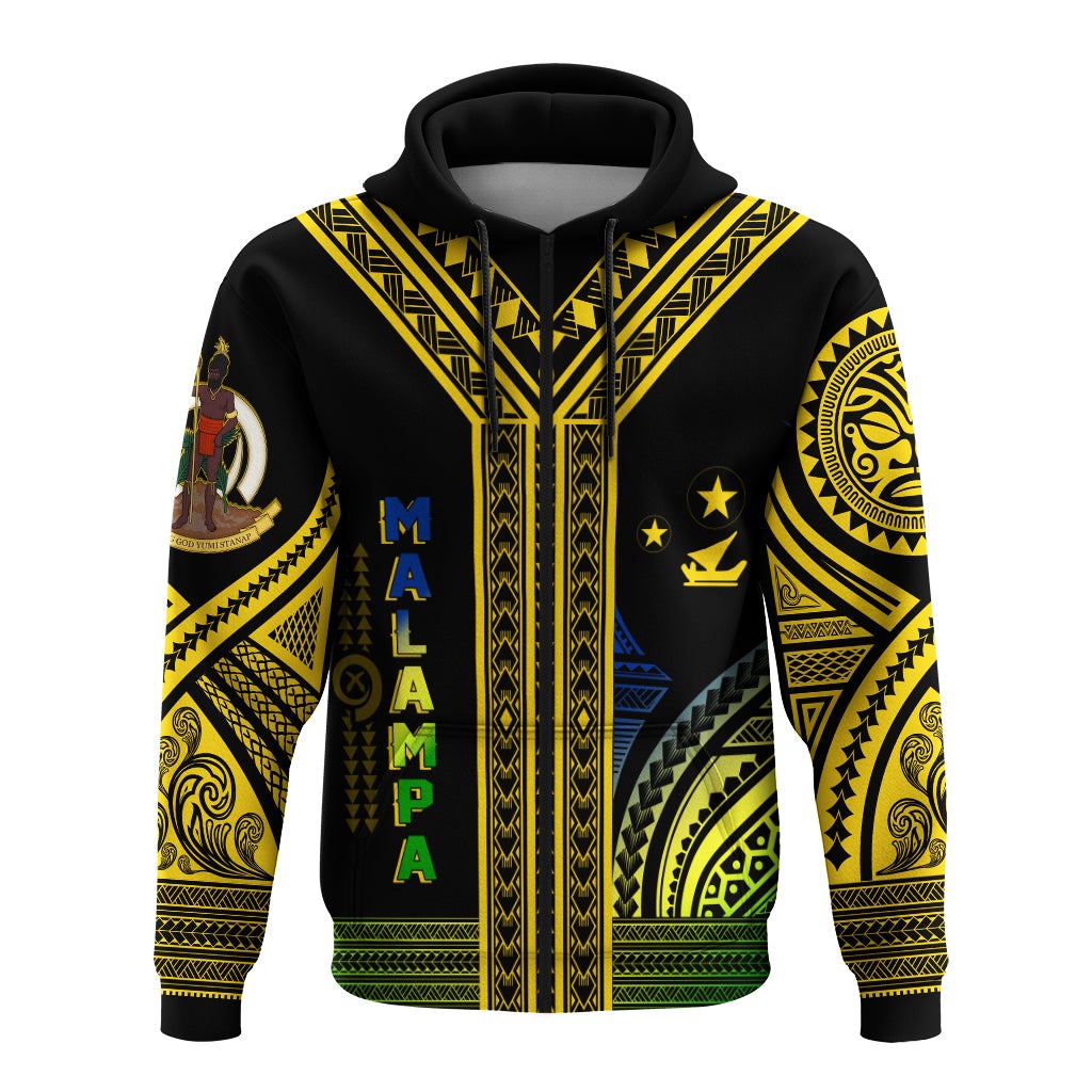 Custom Malampa Province Vanuatu Zip Up Hoodie Unique Black & Gold - Wonder Print Shop