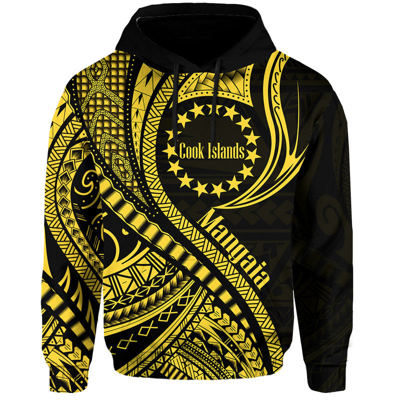 Mangaia Cook Islands Hoodie Gold Polynesian Wave Style - Wonder Print Shop