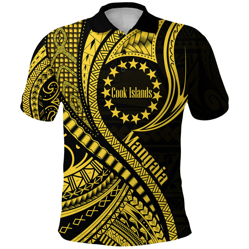 Custom Mangaia Cook Islands Polo Shirt Gold Polynesian Wave Style - Wonder Print Shop