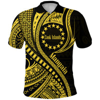 Mangaia Cook Islands Polo Shirt Gold Polynesian Wave Style - Wonder Print Shop