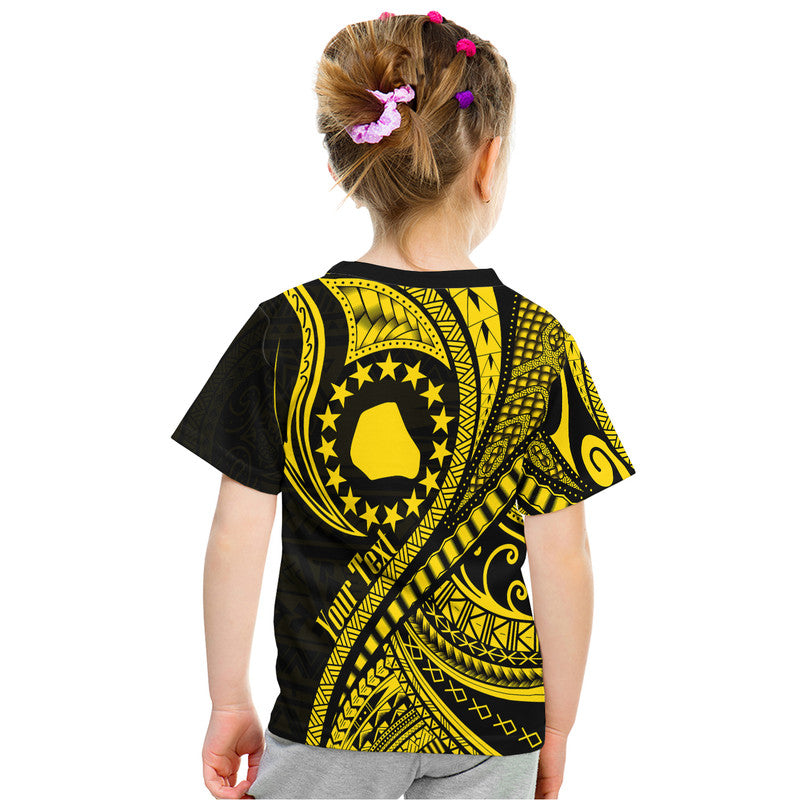 Custom Mangaia Cook Islands T Shirt Gold Polynesian Wave Style - Wonder Print Shop