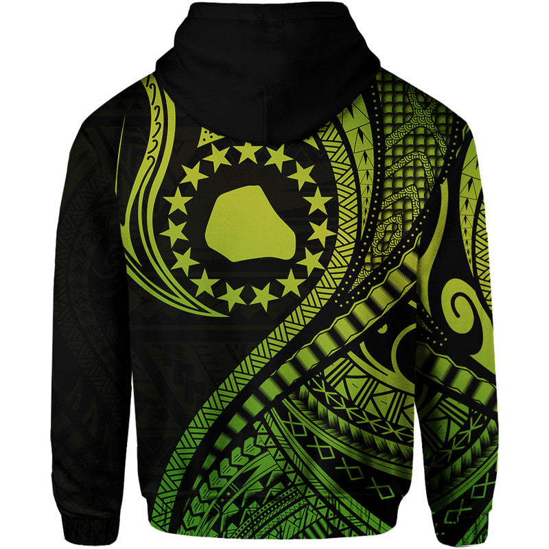Mangaia Cook Islands Hoodie Green Polynesian Wave Style - Wonder Print Shop