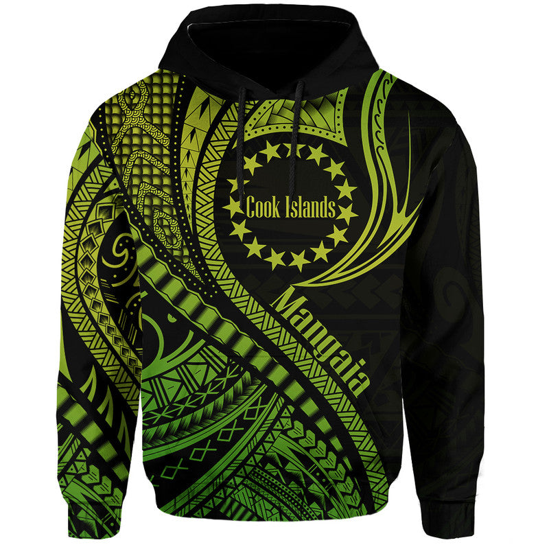 Custom Personalised Mangaia Cook Islands Hoodie Green Polynesian Wave Style - Wonder Print Shop