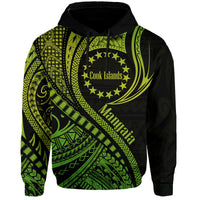Custom Personalised Mangaia Cook Islands Hoodie Green Polynesian Wave Style - Wonder Print Shop