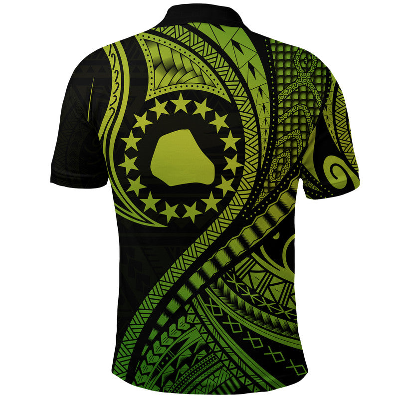 Mangaia Cook Islands Polo Shirt Green Polynesian Wave Style - Wonder Print Shop
