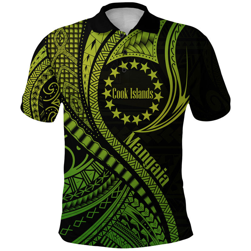 Mangaia Cook Islands Polo Shirt Green Polynesian Wave Style - Wonder Print Shop
