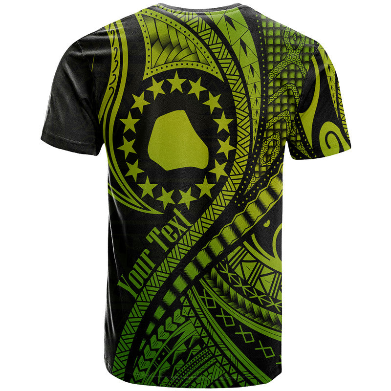 Black and lime green graphic T-shirt with back star circle and tribal wave motifs, crew neck