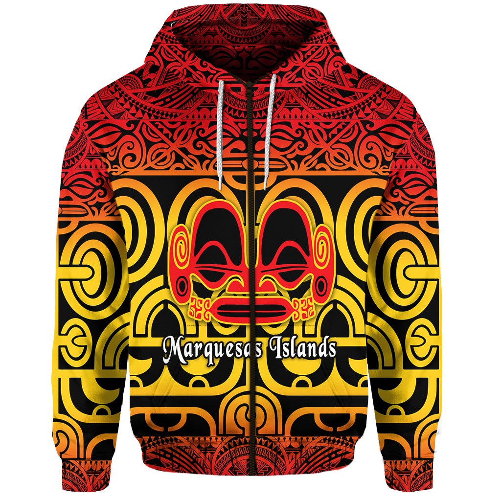 Custom Marquesas Islands Zip Hoodie Marquesan Tattoo Simple Style Gradient Red LT8 - Wonder Print Shop