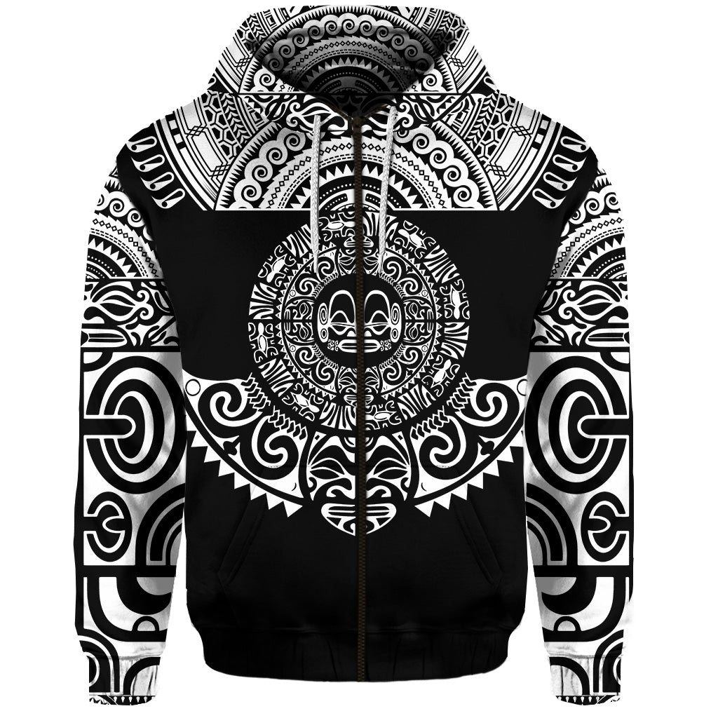 Custom Marquesas Islands Zip Hoodie Marquesan Tattoo Simplified Version Black LT8 - Wonder Print Shop