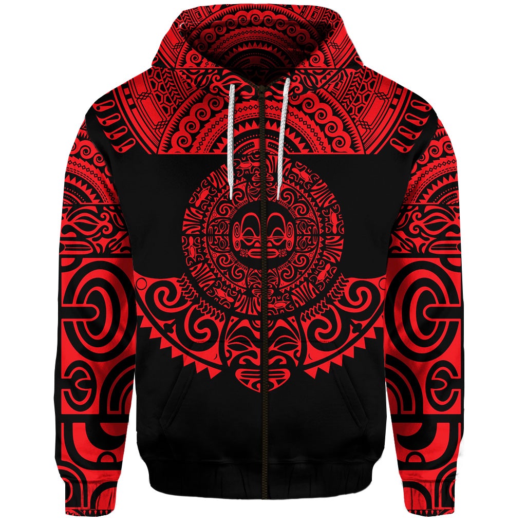 Custom Marquesas Islands Zip Hoodie Marquesan Tattoo Simplified Version Red LT8 - Wonder Print Shop