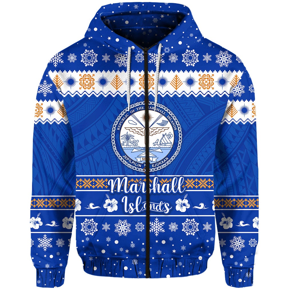 Custom Marshall Islands Christmas Zip Hoodie Simple Style LT8 - Wonder Print Shop