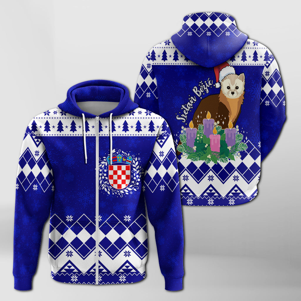 Adorable Croatia Marten With Advent Wreath Christmas Zip Hoodie - Wonder Print Shop