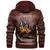 Viking Mascot Profile With Horned Helmet Leather Jacket RLT12 - Wonder Print Shop