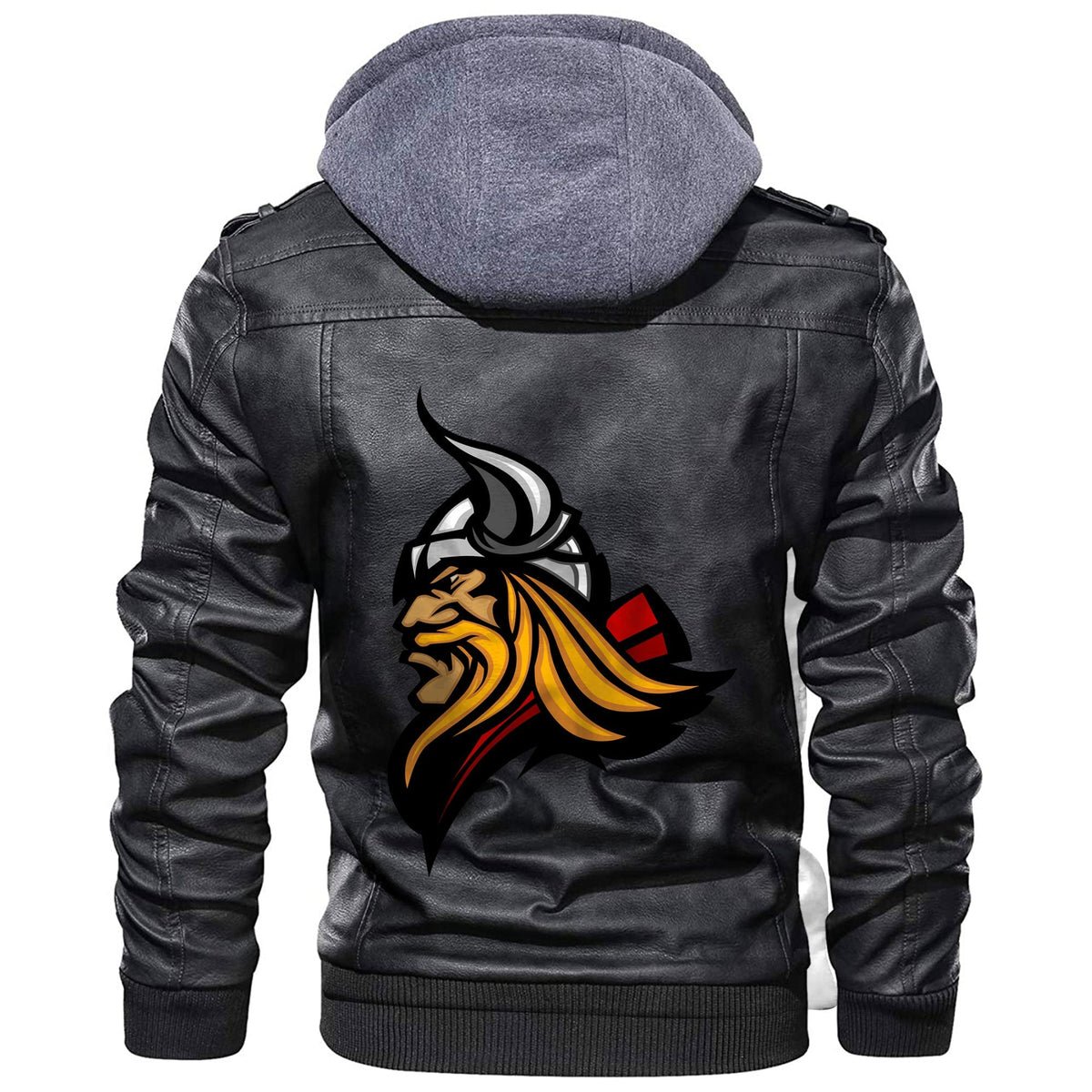 Viking Mascot Profile With Horned Helmet Leather Jacket RLT12 - Wonder Print Shop