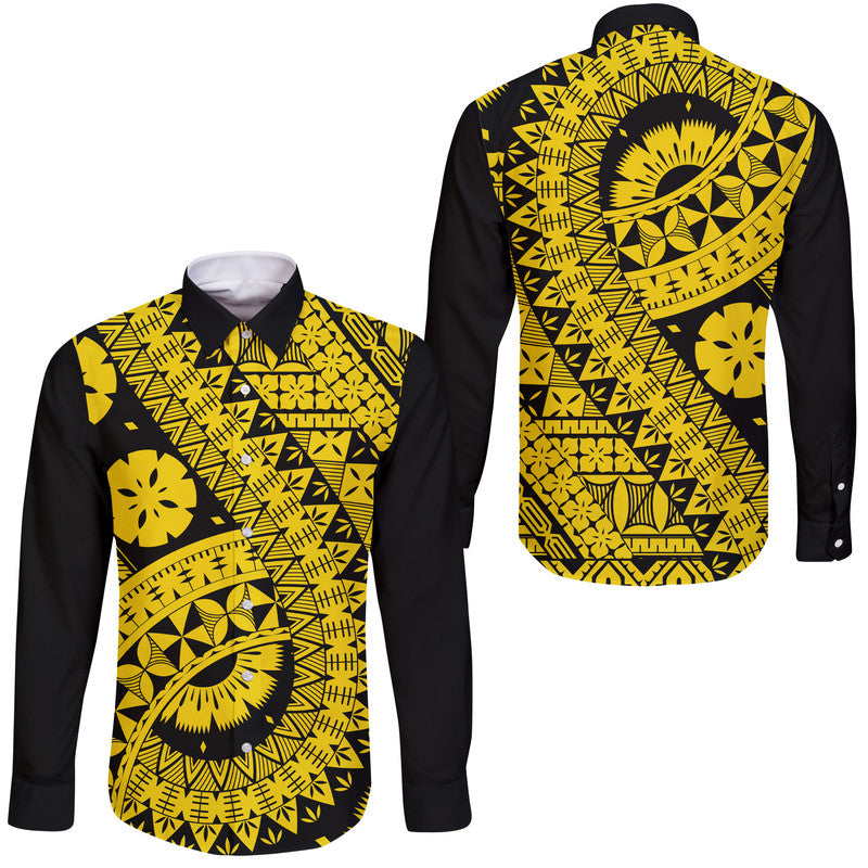 Polynesian Masi Kesa Gold Style Hawaii Long Sleeve Button Shirt - Wonder Print Shop