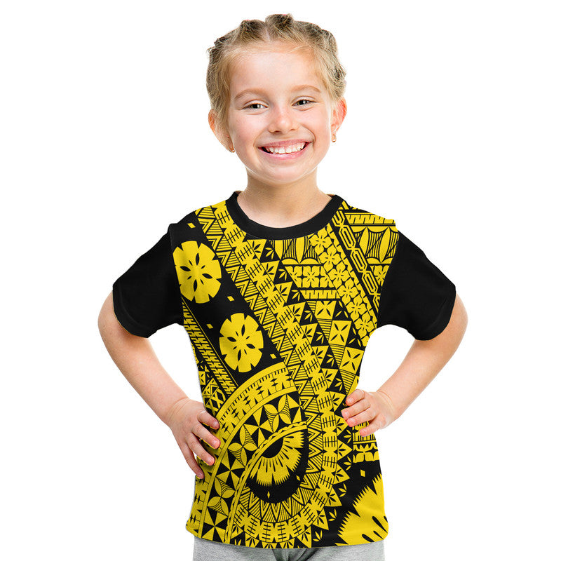 Kids gold-and-black T-shirt with crew neck and bold geometric floral print