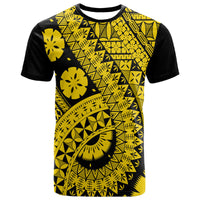Gold-and-black T-shirt with crew neck and bold geometric floral print