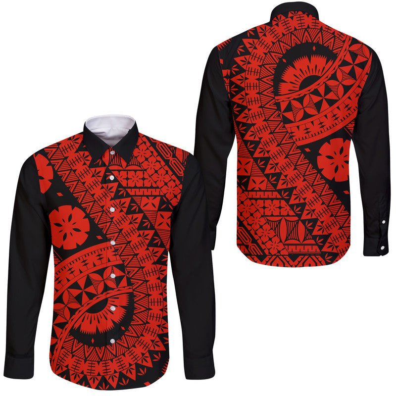 Polynesian Masi Kesa Red Style Hawaii Long Sleeve Button Shirt - Wonder Print Shop