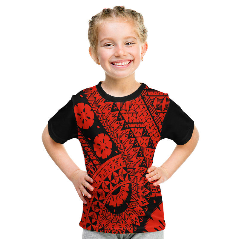 Children's red and black graphic t-shirt with front floral geometric print