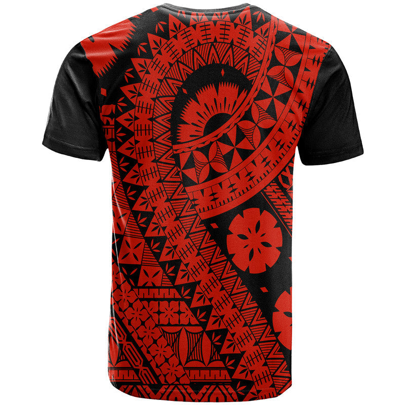 Kids red and black graphic t-shirt back with large swirl and floral geometric print