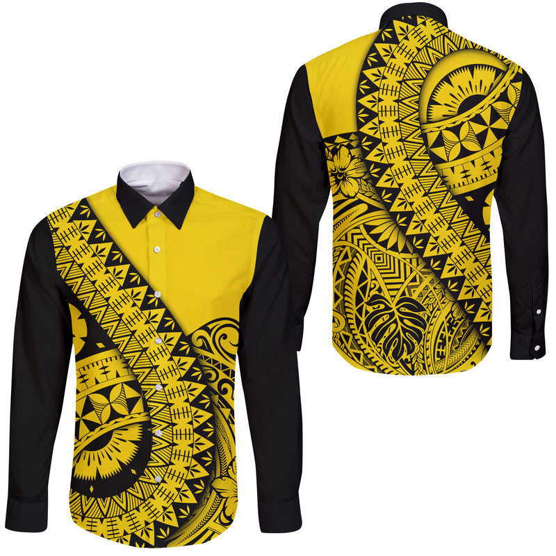 Polynesian Masi Kesa No2 Gold Style Hawaii Long Sleeve Button Shirt - Wonder Print Shop