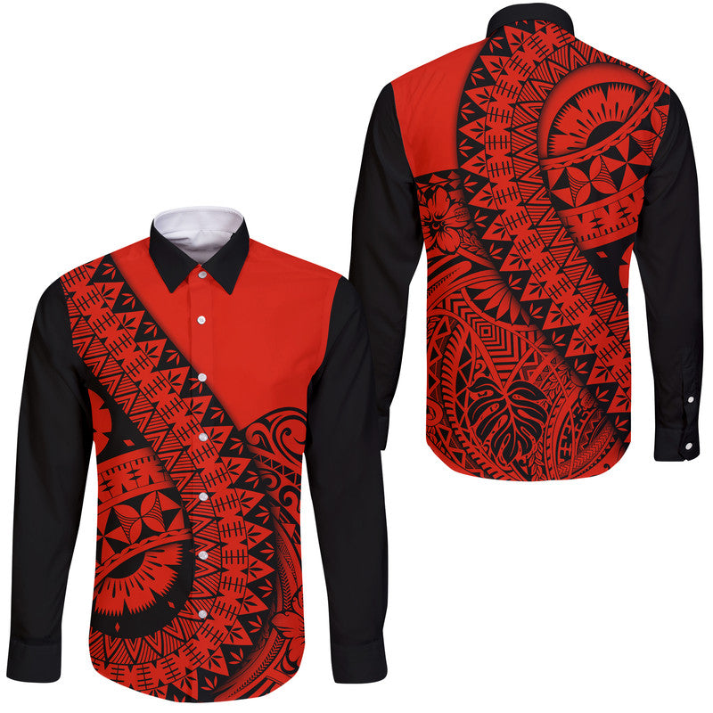 Polynesian Masi Kesa No2 Red Style Hawaii Long Sleeve Button Shirt - Wonder Print Shop