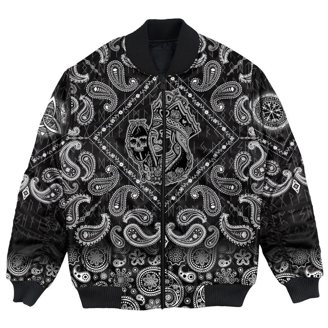 Viking Bomber Jacket Medieval Castle Queen with Bandana Paisley Style RLT12 - Wonder Print Shop
