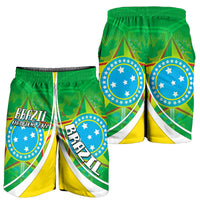Green and yellow Brazil Champions 2022 football shorts with crest prints, elastic waistband