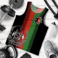 Men’s cricket tank top, black with red/green stripe graphic and Afghanistan crest