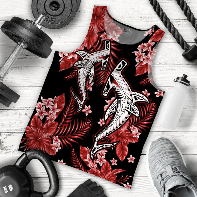 hawaii-summer-colorful-shark-men-tank-top-red