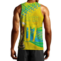 Men's Brazil yellow tank top with YOUR TEXT graphic and green-blue pattern