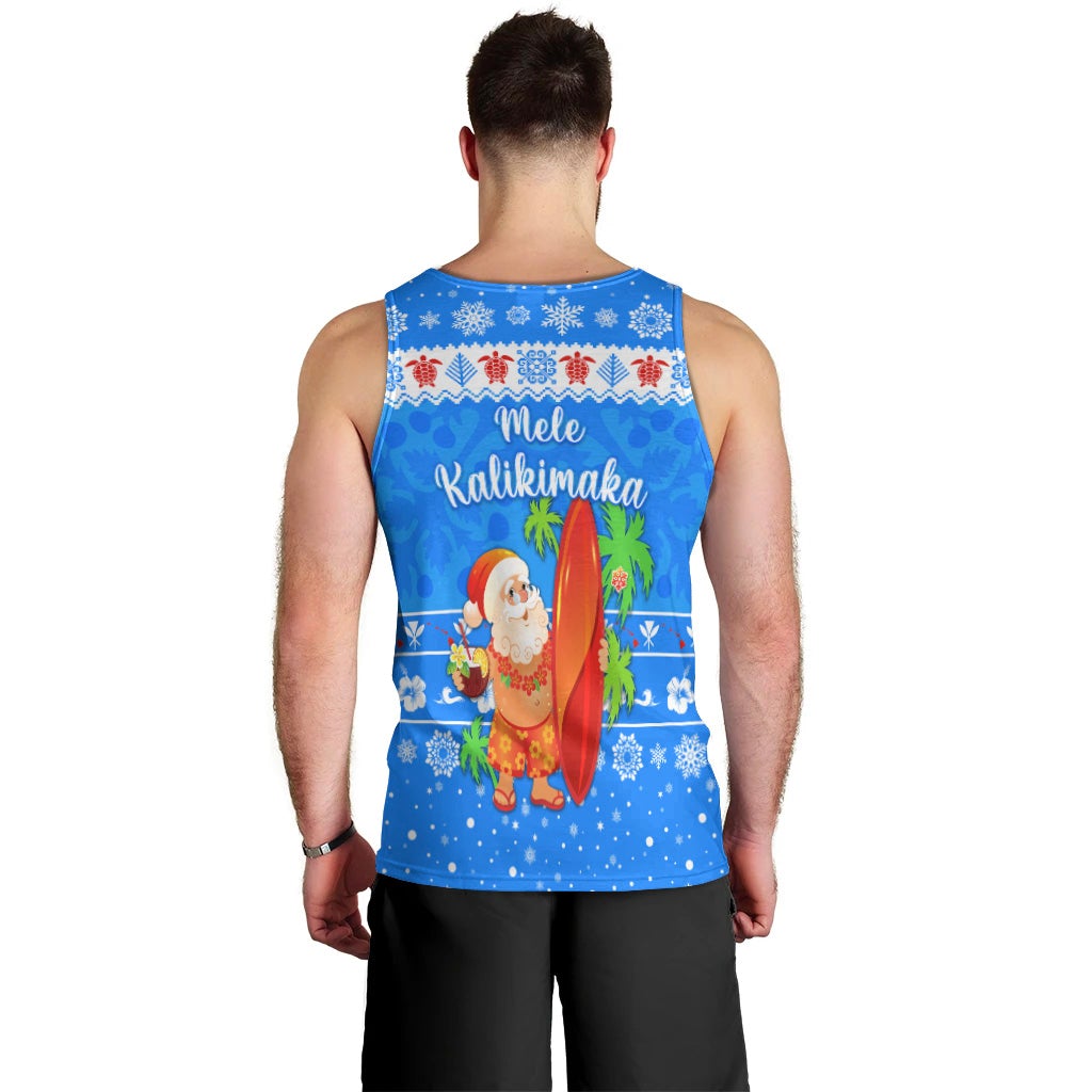 hawaii-christmas-men-tank-top-santa-claus-surfing-simple-style-blue