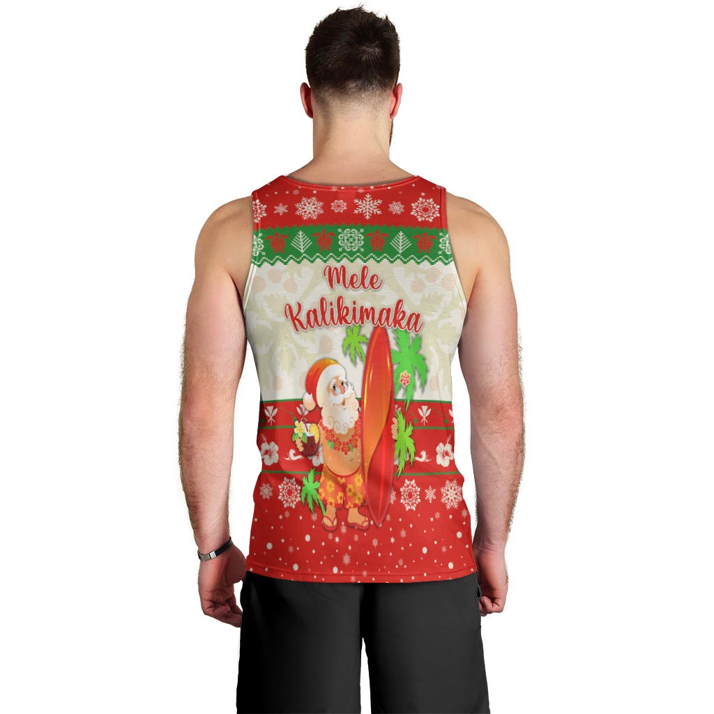 hawaii-christmas-men-tank-top-santa-claus-surfing-simple-style-beige-red