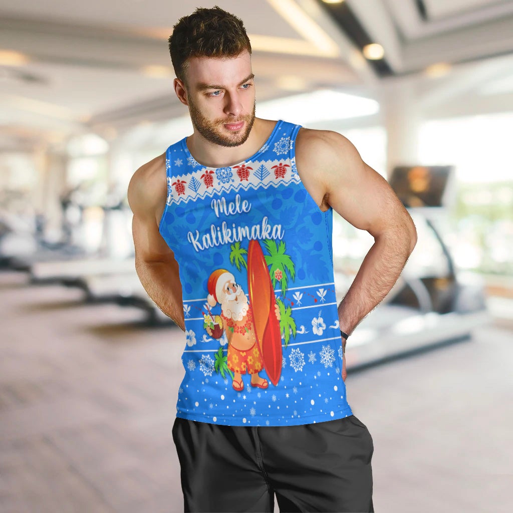 hawaii-christmas-men-tank-top-santa-claus-surfing-simple-style-blue