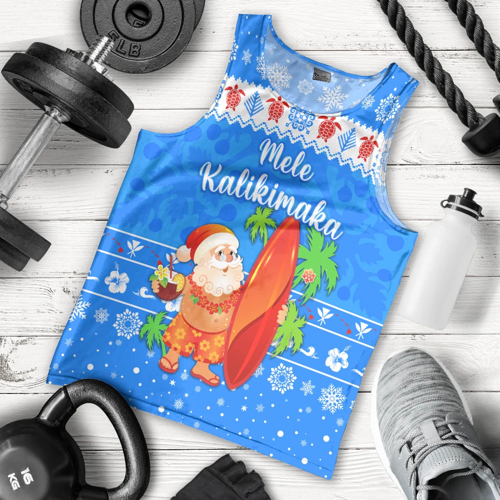 hawaii-christmas-men-tank-top-santa-claus-surfing-simple-style-blue