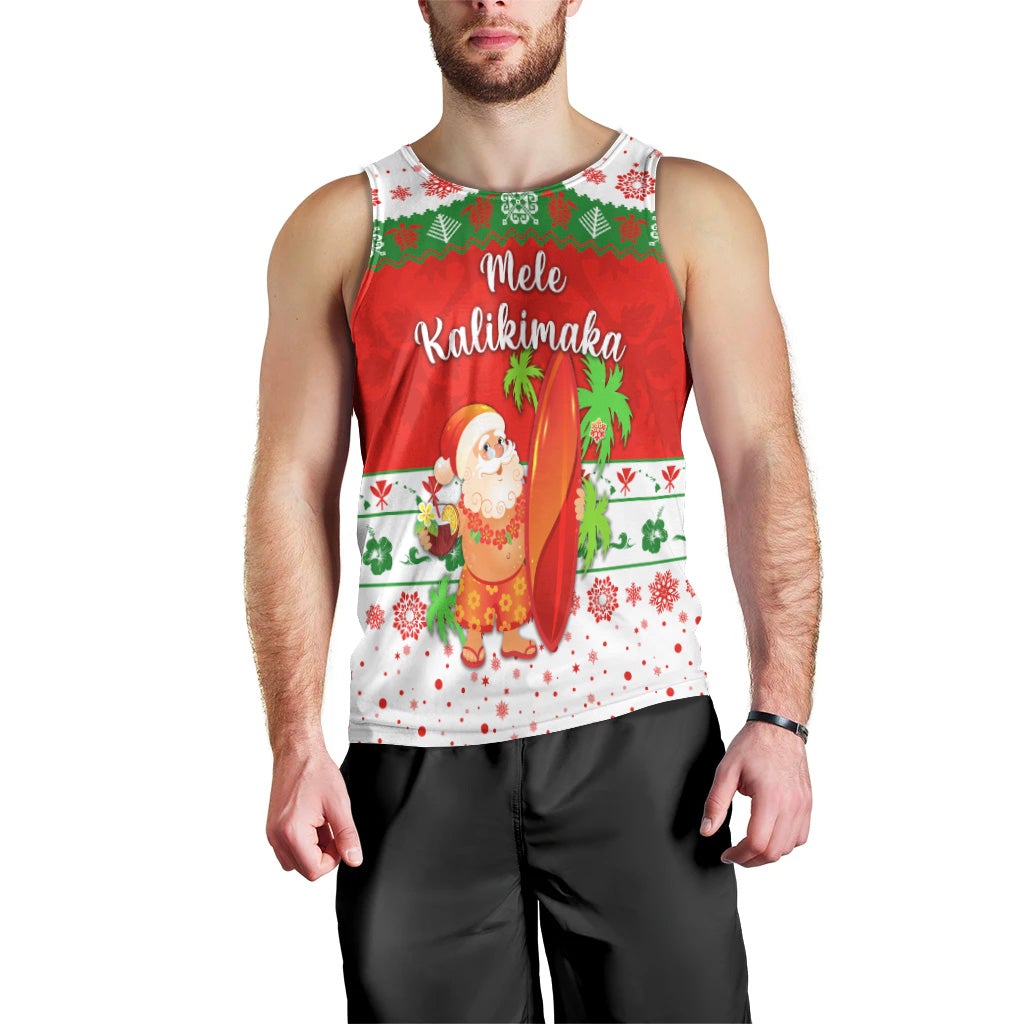 hawaii-christmas-men-tank-top-santa-claus-surfing-simple-style-white