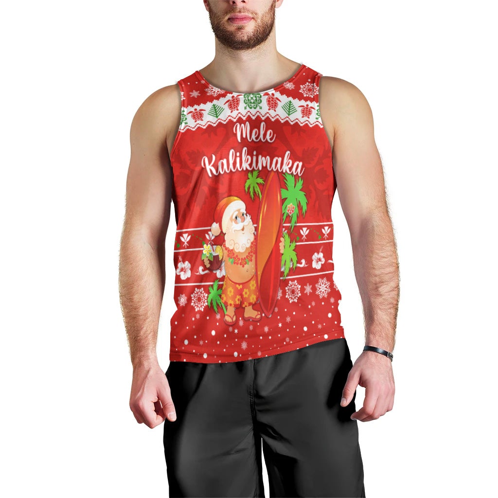 hawaii-christmas-men-tank-top-santa-claus-surfing-simple-style-red