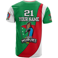 Sports T-shirt back in green/red/white with "21 YOUR NAME" and Mendi Muruks logo