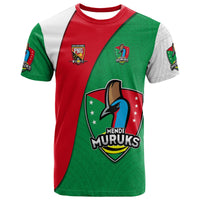 Sports T-shirt in green/red/white with Mendi Muruks logo on front