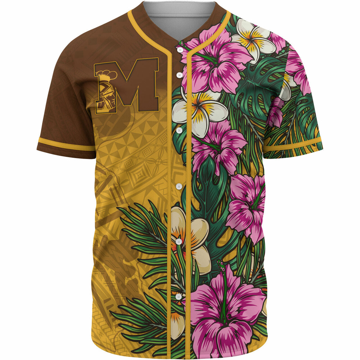 hawaii-custom-personalised-baseball-shirt-mililani-trojan-high-school-hawaiian-tropical-flowers-baseball-shirt