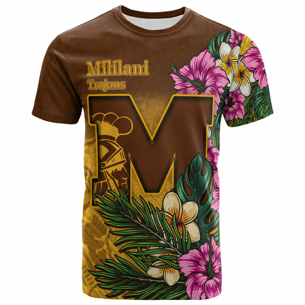 Custom Hawaii T Shirt Mililani Trojan High School Hawaiian Tropical Flowers T Shirt LT10 - Wonder Print Shop