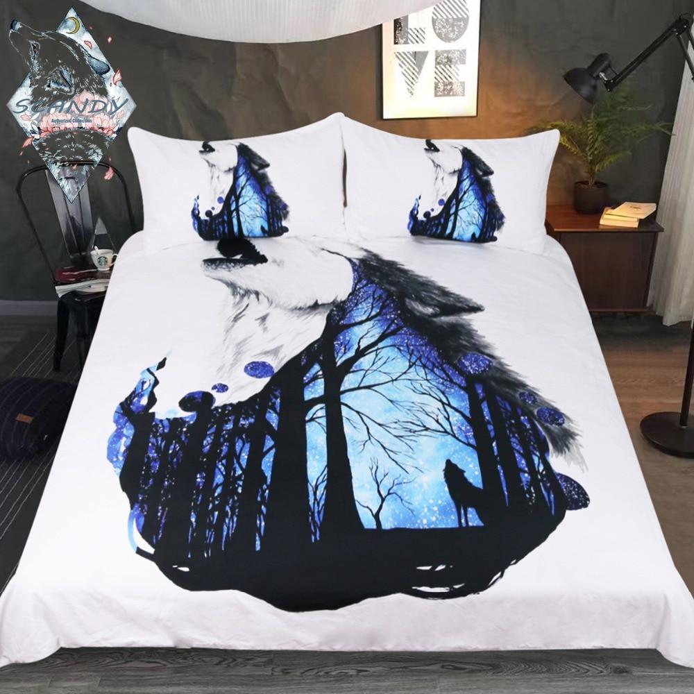 Blue Howling Wolf Native American Bedding Set LT10 - Wonder Print Shop