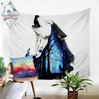 Native American Howling Wolf Forest Art Print Tapestry LT10 - Wonder Print Shop