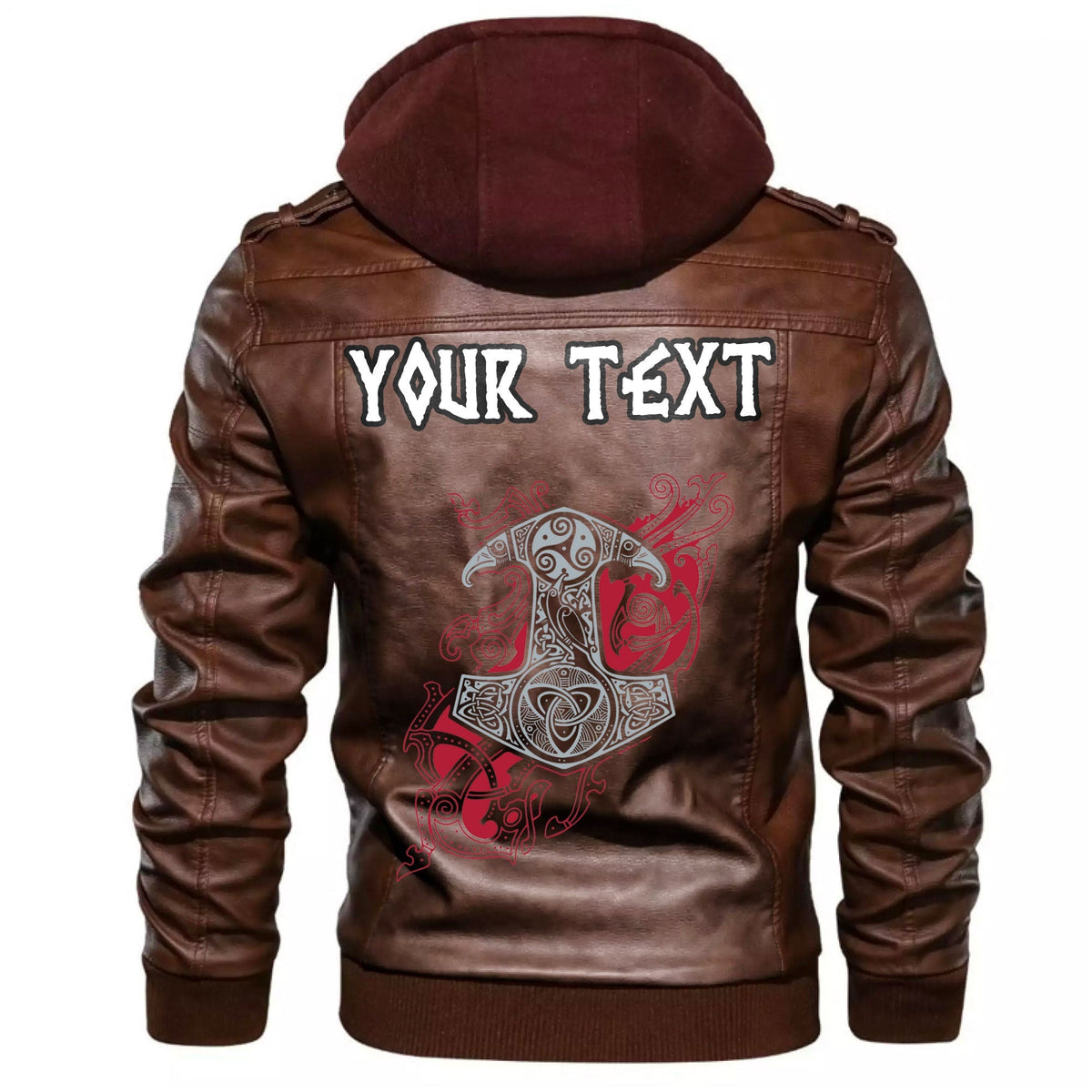(Custom) Wonder Print Shop - Mjolnir Symbol Leather Jacket RLT12 - Wonder Print Shop