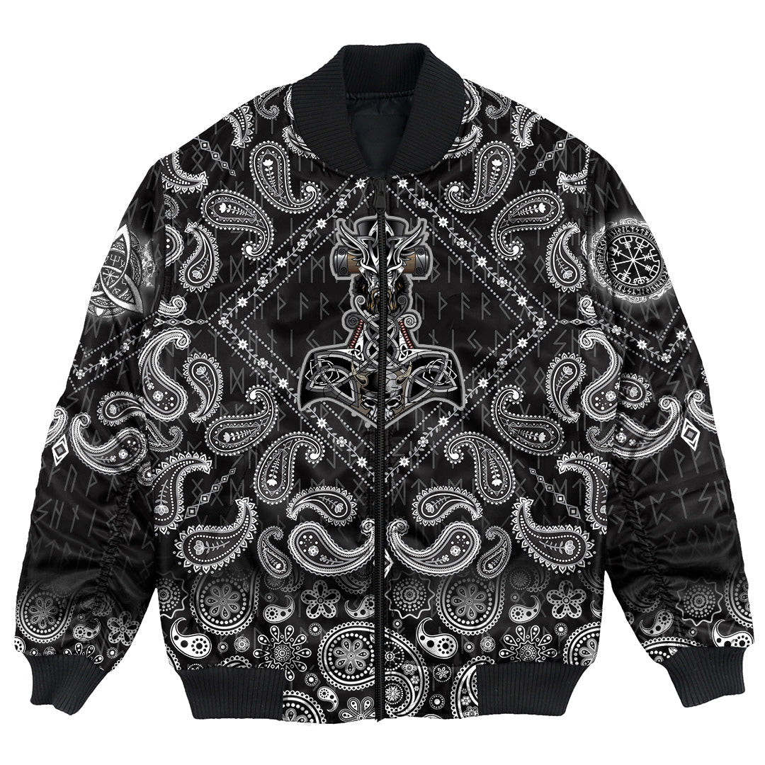 Viking Bomber Jacket Mjolnir with Bandana Paisley Style RLT12 - Wonder Print Shop